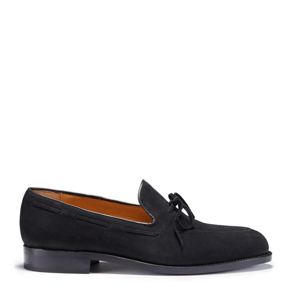 Black Suede Laced Loafers with Welted Leather Sole
