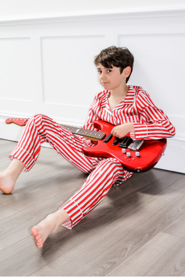 Teddy Ladybird Stripe Silk Pyjama Set for Boys