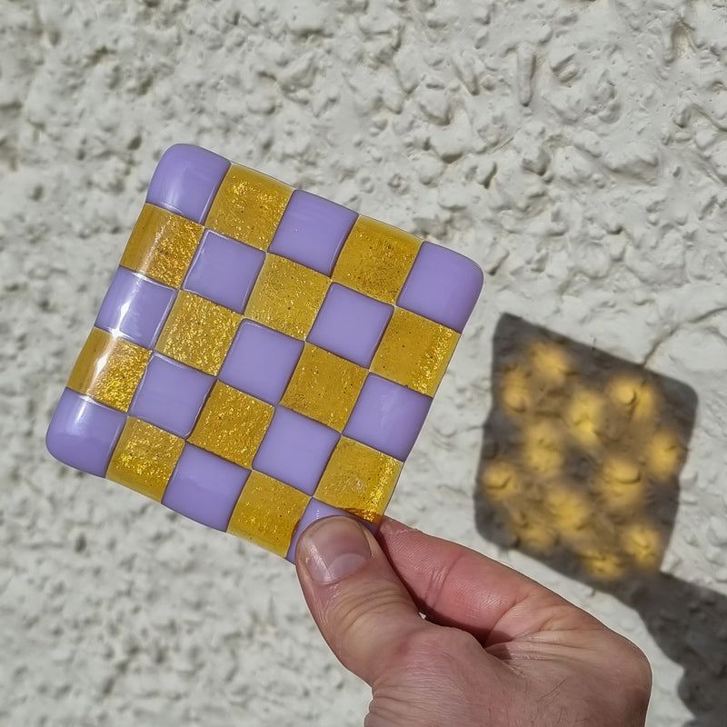 Lavender and Transparent Amber Coaster Bullseye Collection