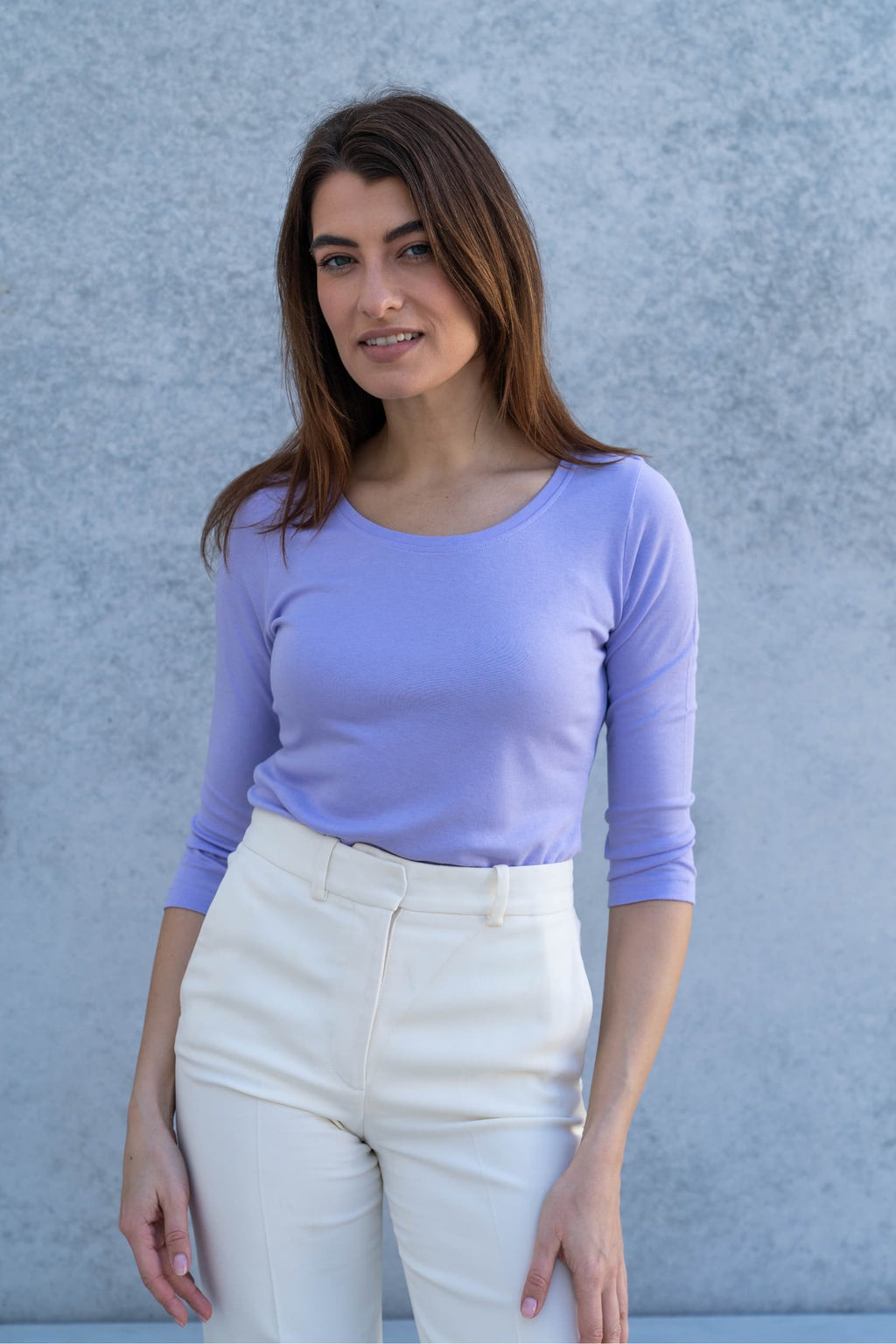 Three Quarter Sleeve Scoop Neck Cotton Modal Blend Tee