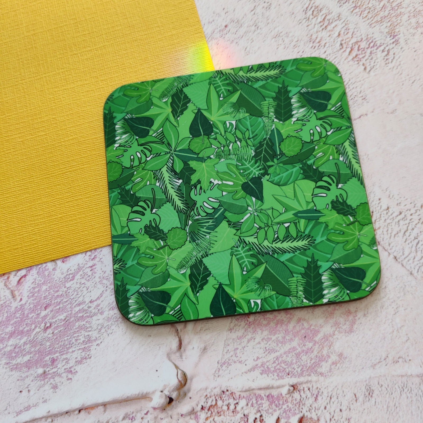 Leaves Illustration Square Coaster