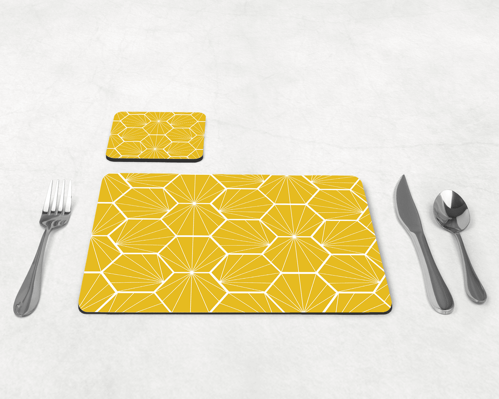 Lemon Yellow Geometric Hexagon Placemats Set of 4 or 6