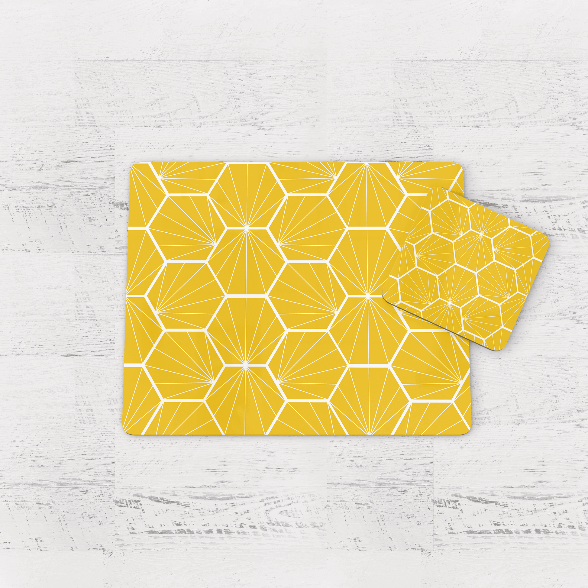Lemon Yellow Geometric Hexagon Placemats Set of 4 or 6
