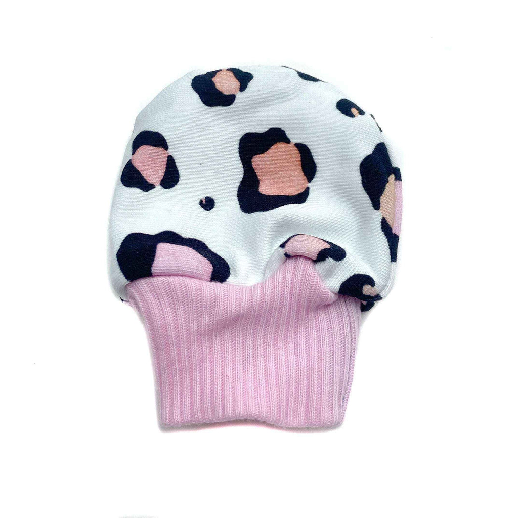 Leopard Print Baby Mittens in Soft Pastel Pink