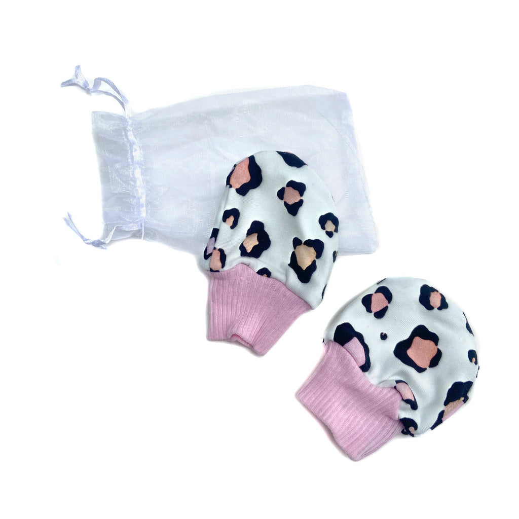 Leopard Print Baby Mittens in Soft Pastel Pink