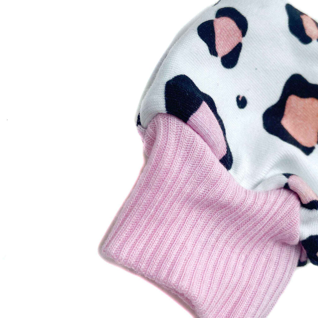 Leopard Print Baby Mittens in Soft Pastel Pink