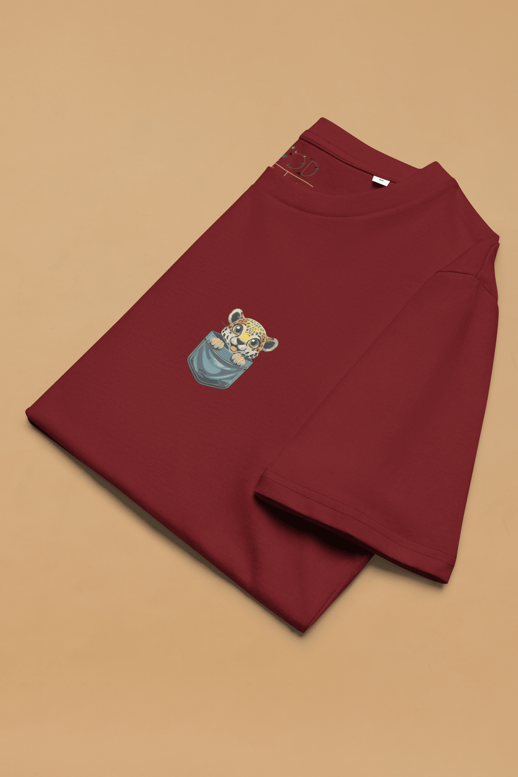 Leopard Embroidered T-Shirt in Burgundy
