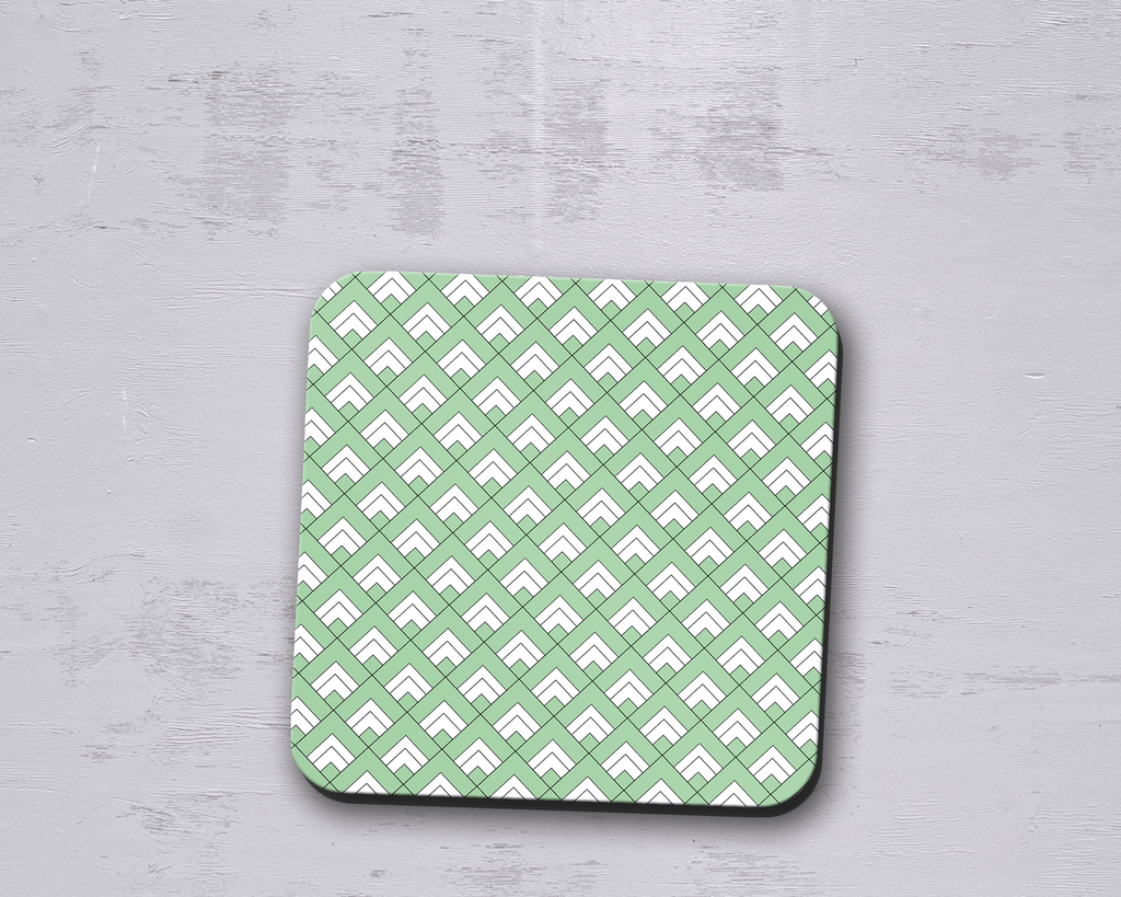 Green and White Geometric Tiles Coasters Set of 4