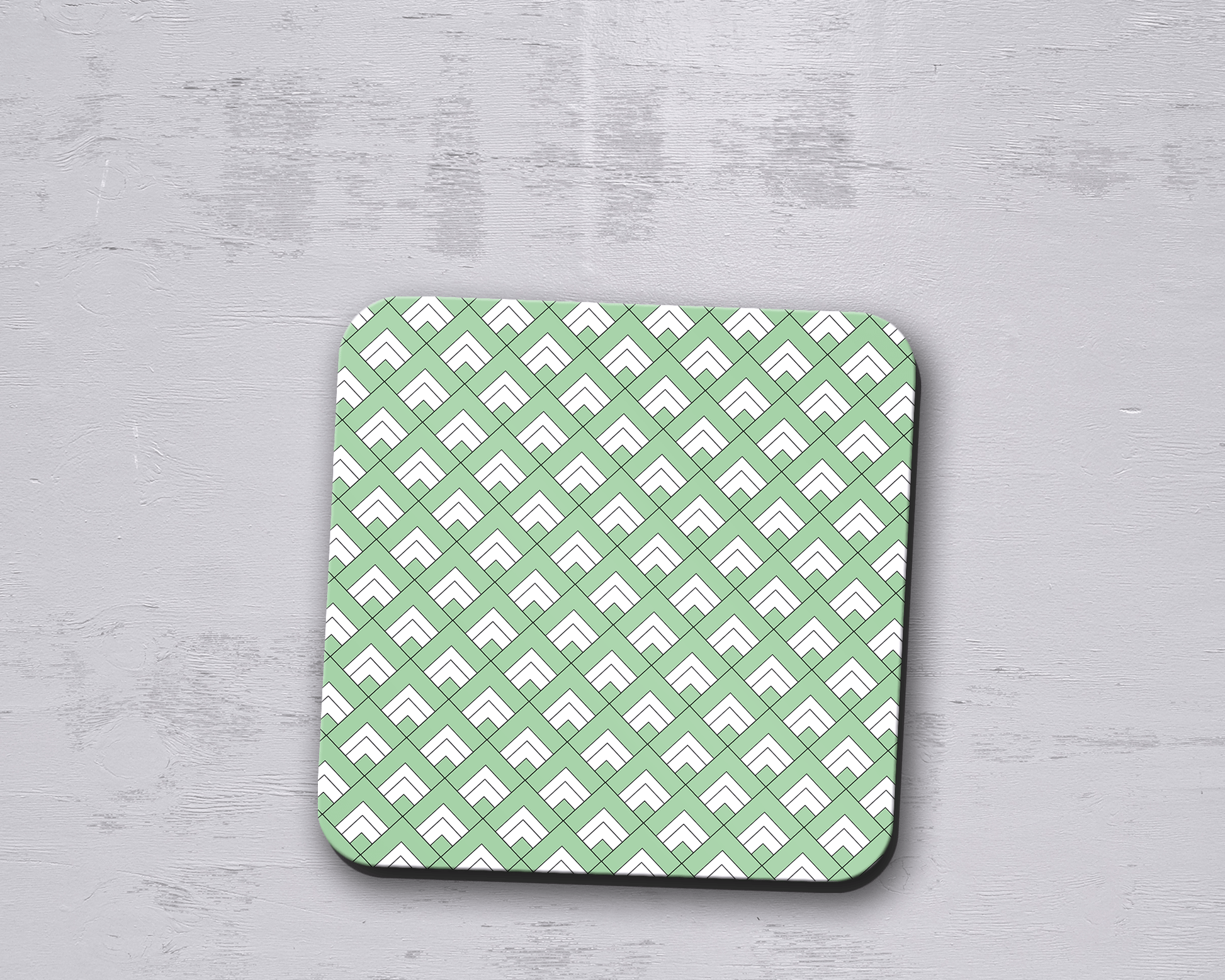 Green and White Geometric Tiles Coasters Set of 4