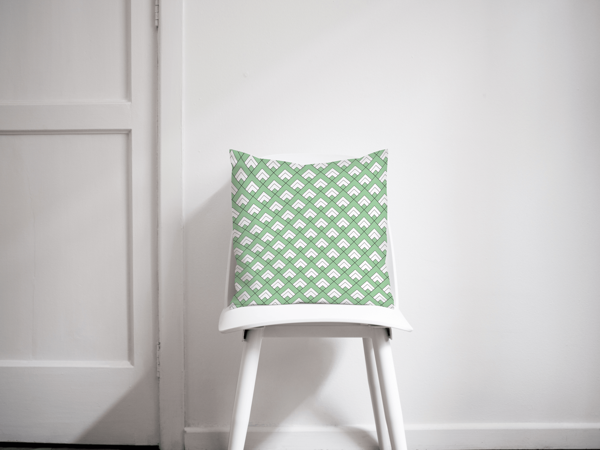 Light Green and White Geometric Tiles Throw Pillow
