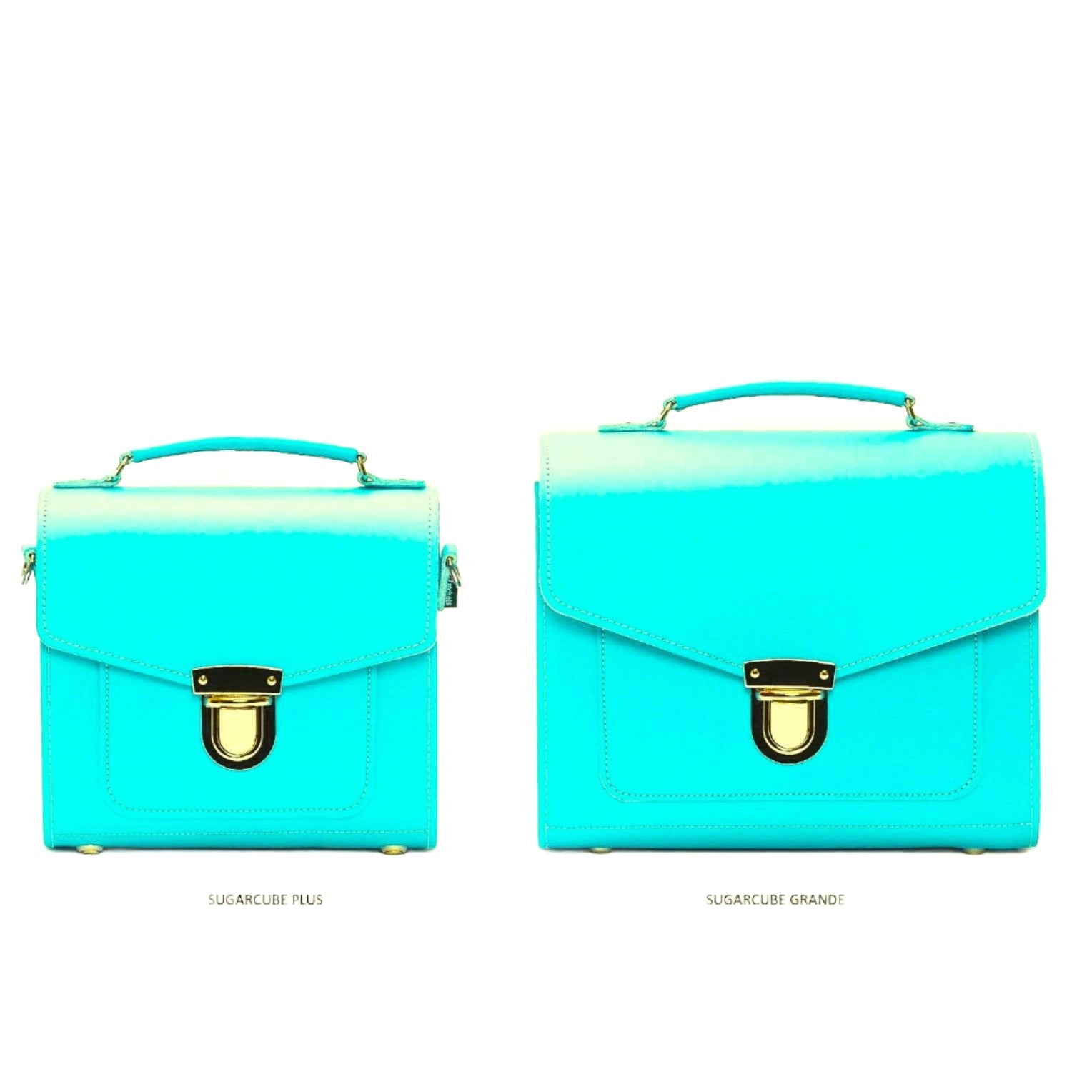 Handmade Leather Sugarcube Handbag in Shell Blue