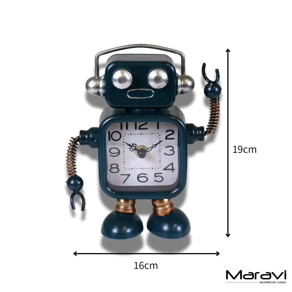 Retro Robot Desk Clock in Teal Blue