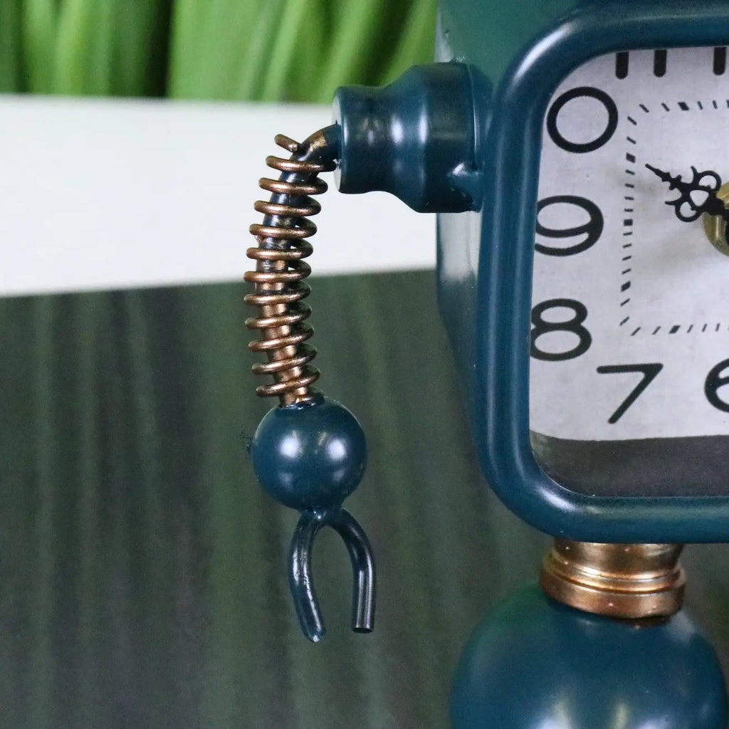 Retro Robot Desk Clock in Teal Blue