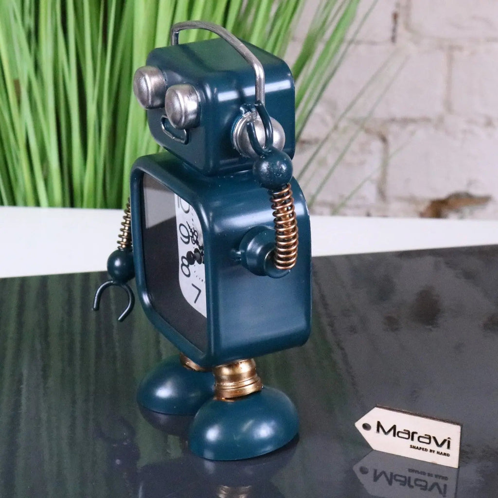 Retro Robot Desk Clock in Teal Blue