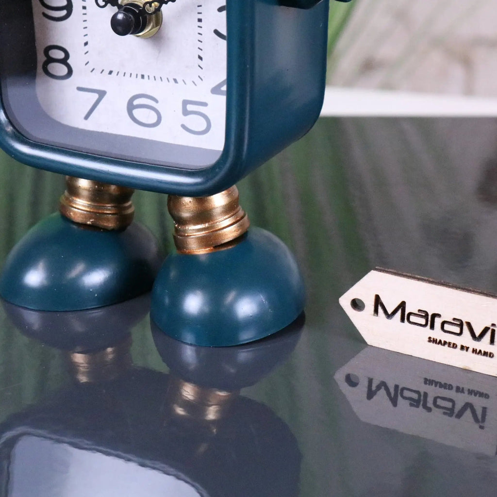 Retro Robot Desk Clock in Teal Blue
