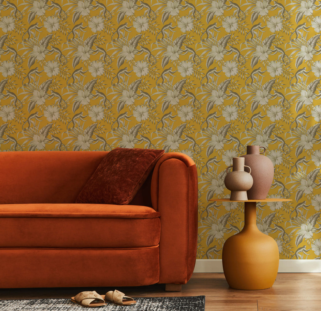 Monkey and Floral Wallpaper