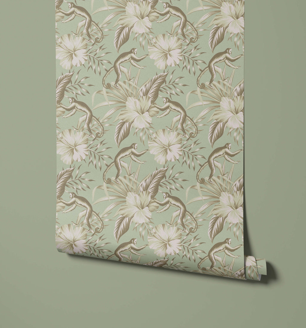 Monkey and Floral Wallpaper