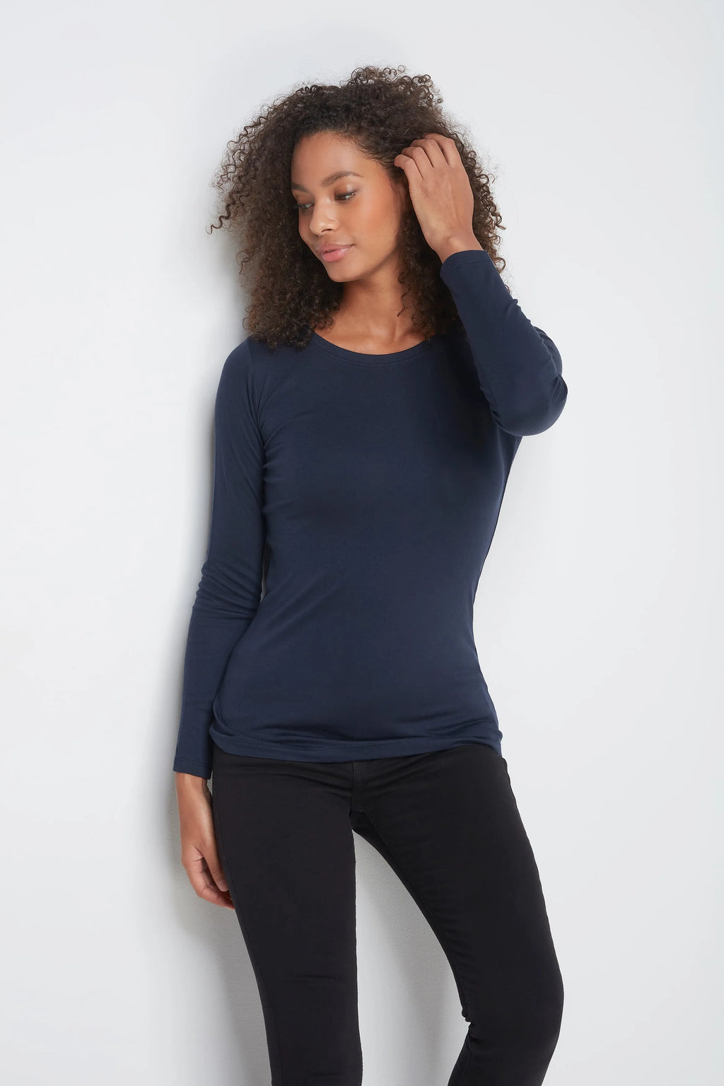Women's Long Sleeve Crew Neck Cotton Modal Blend T-Shirt