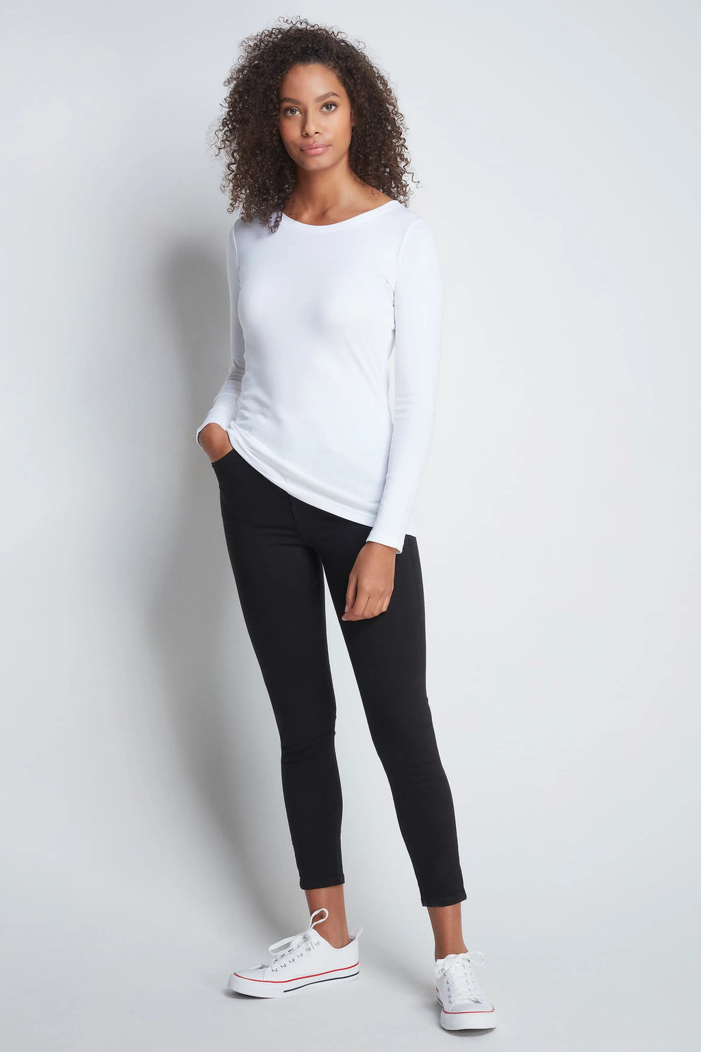 Women's Long Sleeve Crew Neck Cotton Modal Blend T-Shirt