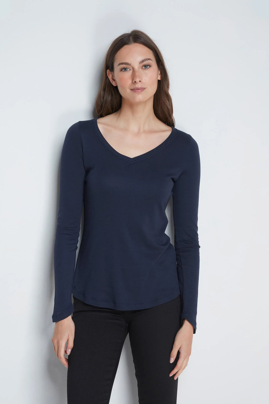 Long Sleeve V Neck Cotton Modal Blend T-shirt