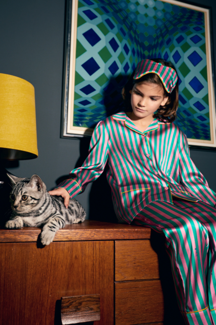 Flamingo Stripe Girls Silk Pyjama Set