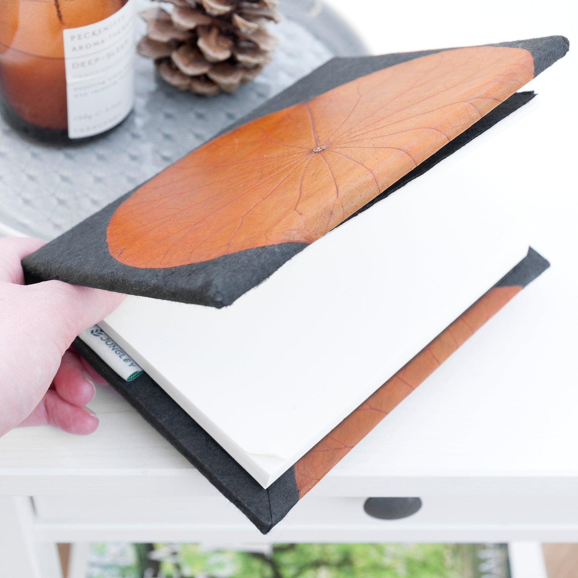 A6 Vegan Leather Lotus Leaf Notebook