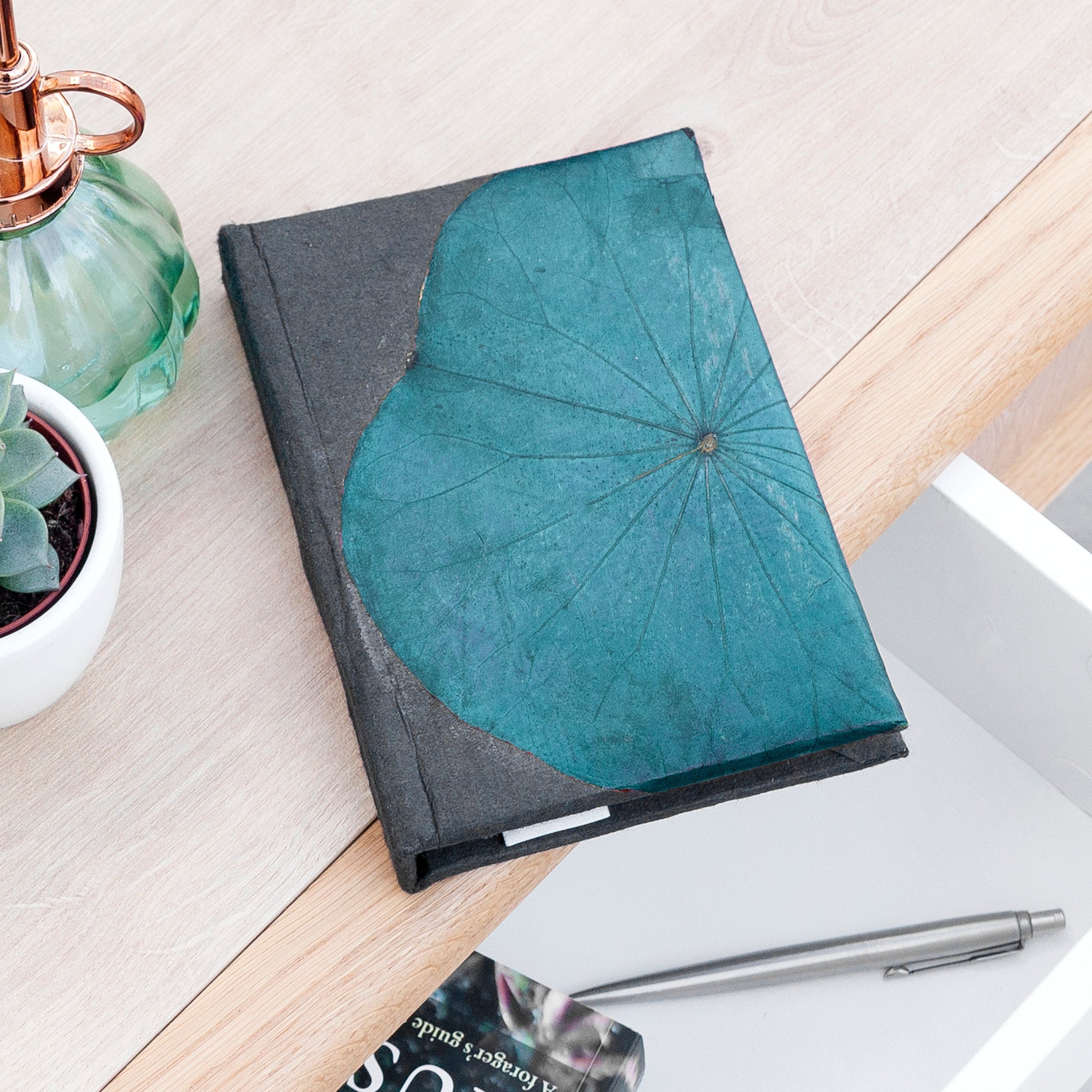 A6 Vegan Leather Lotus Leaf Notebook