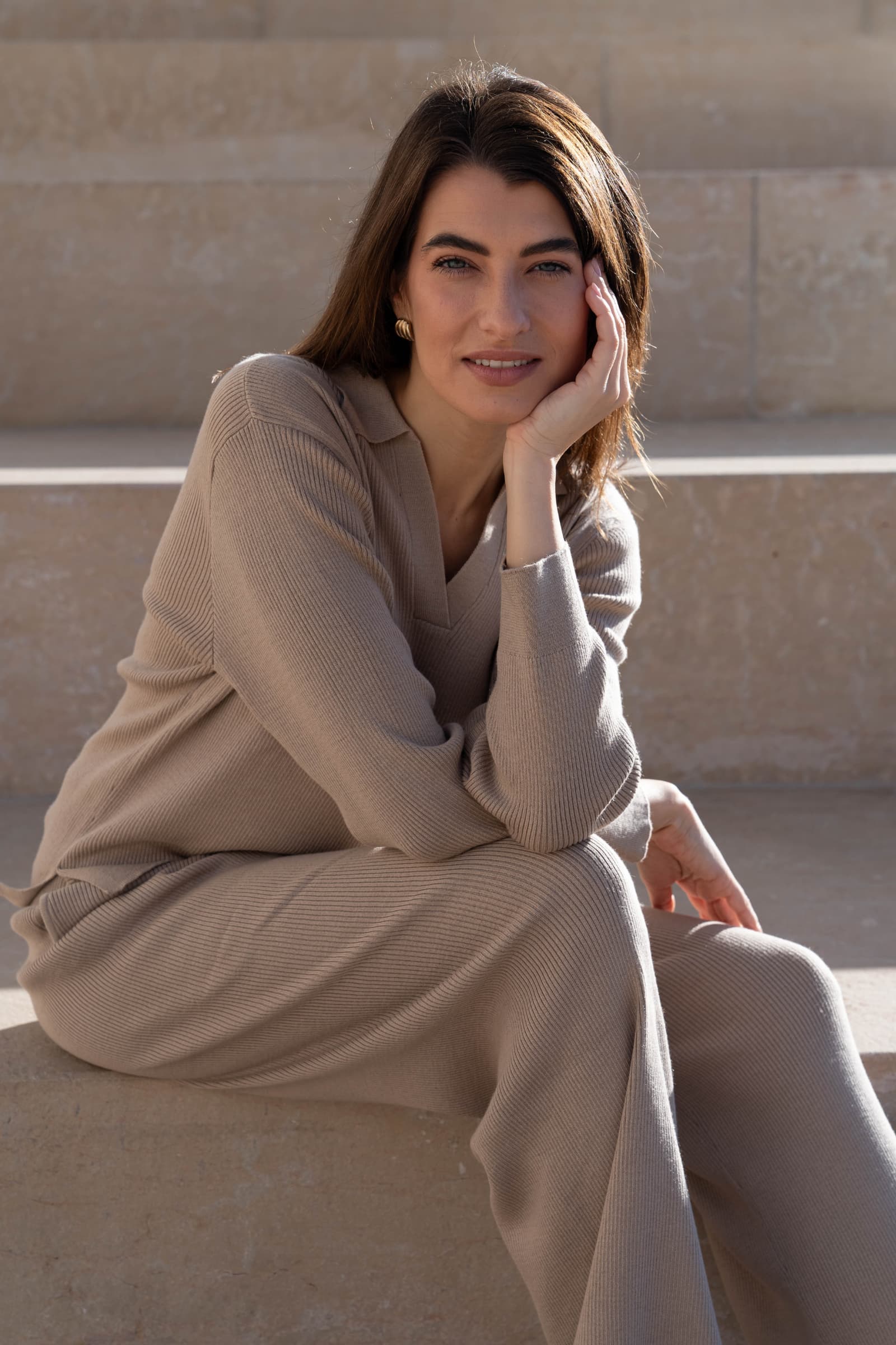 Ribbed Lounge Jumper in Pima Cotton and Baby Alpaca