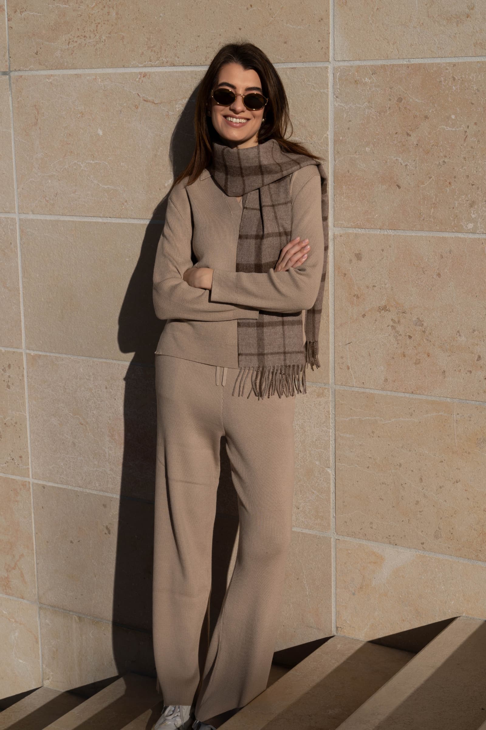Ribbed Lounge Trousers in Pima Cotton and Baby Alpaca