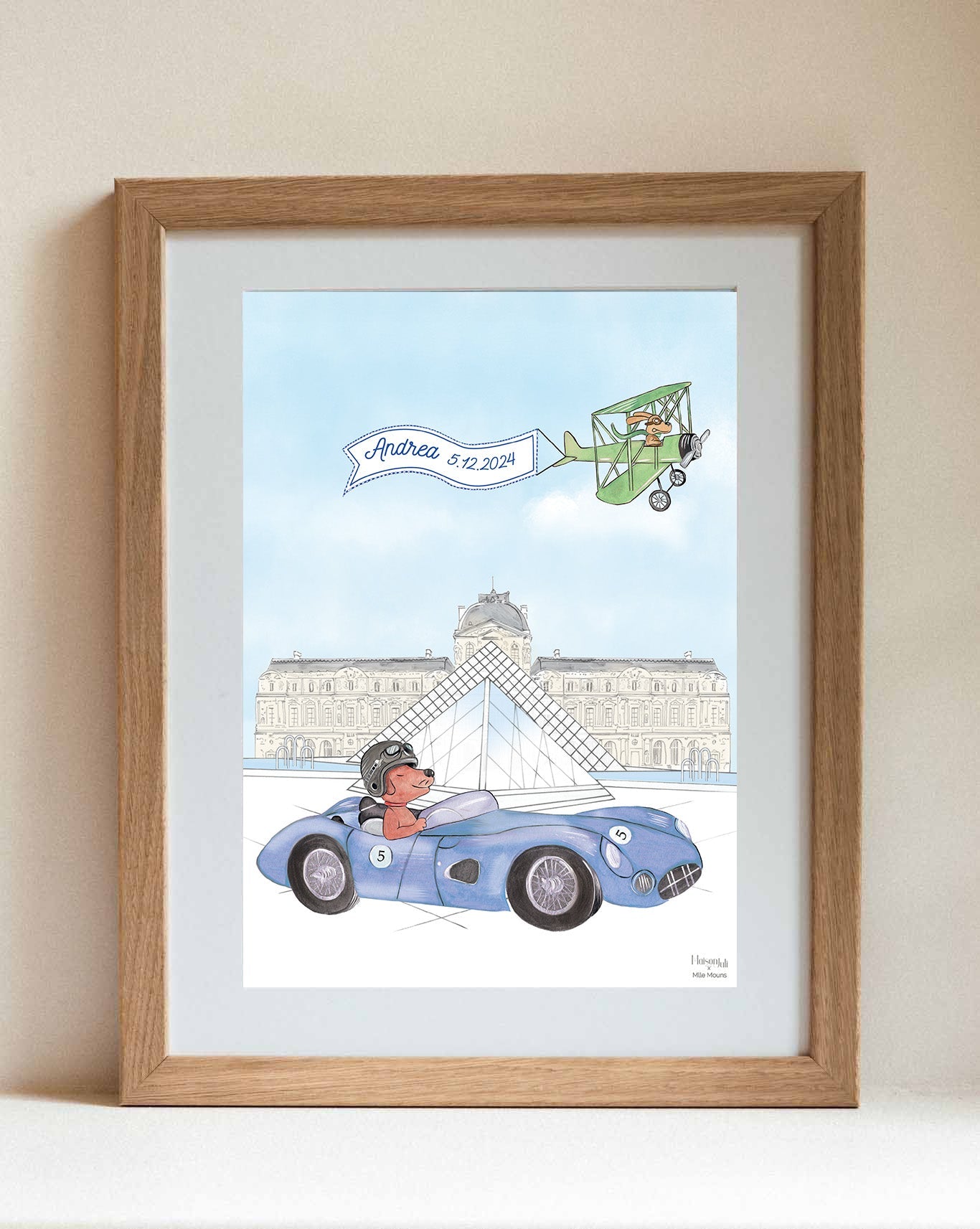 Personalised Sports Car Dog Driving Nursery Print