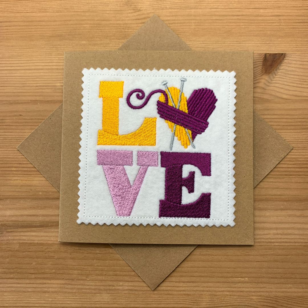 Love Knitting Embroidered Card