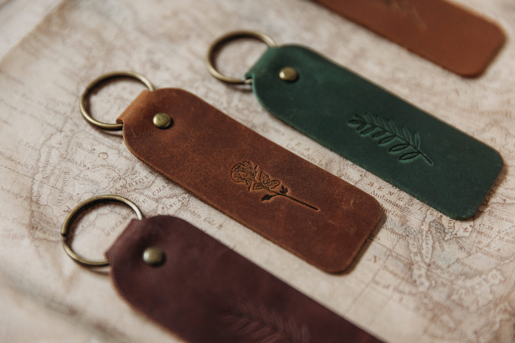 Floral Leather Keyrings Handcrafted with Botanical Designs