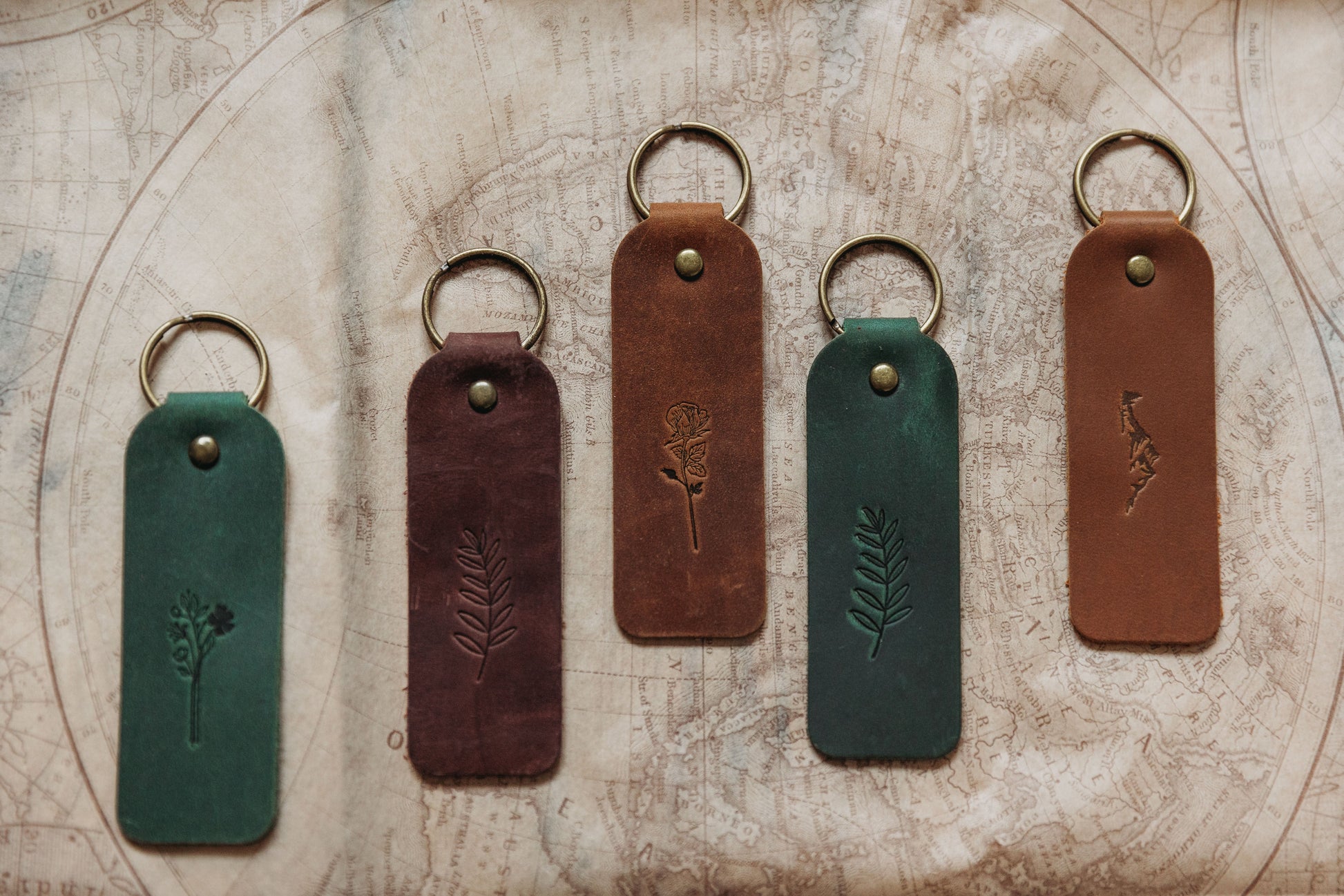 Floral Leather Keyrings Handcrafted with Botanical Designs
