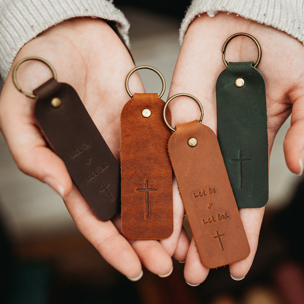 Christian Leather Keyring with Inspirational Message