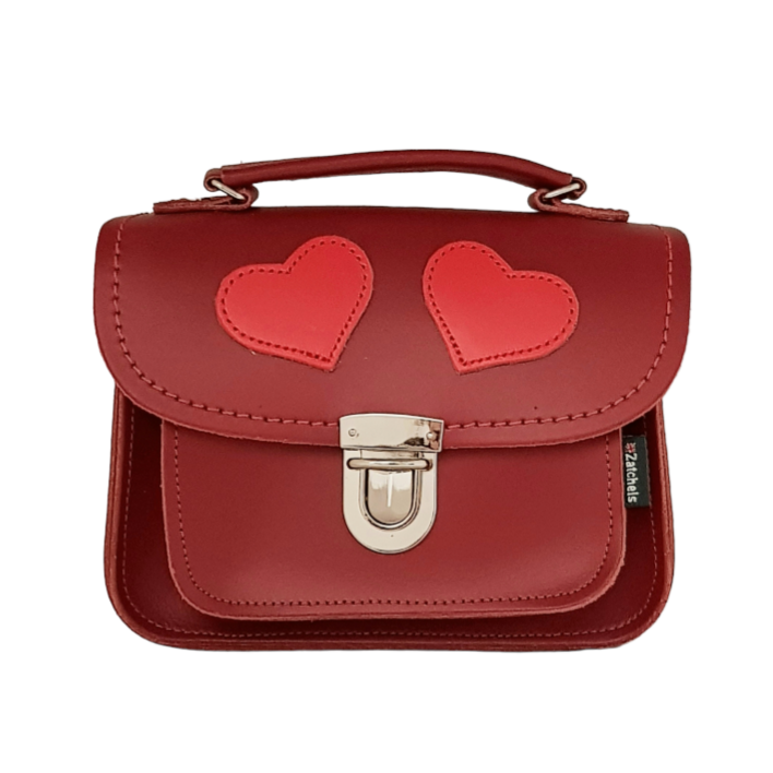 Luna Handmade Leather Bag in Red with Love Hearts