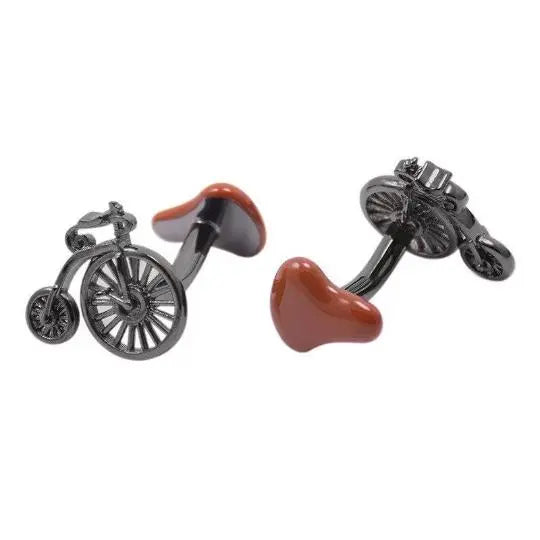 Retro Penny Farthing Bike Cufflinks in Black and Brown