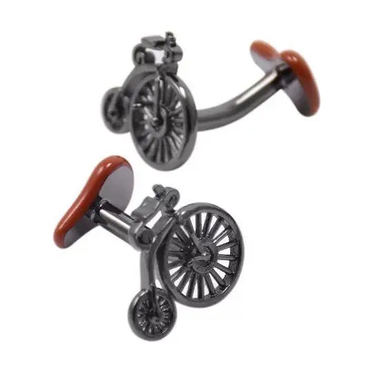 Retro Penny Farthing Bike Cufflinks in Black and Brown