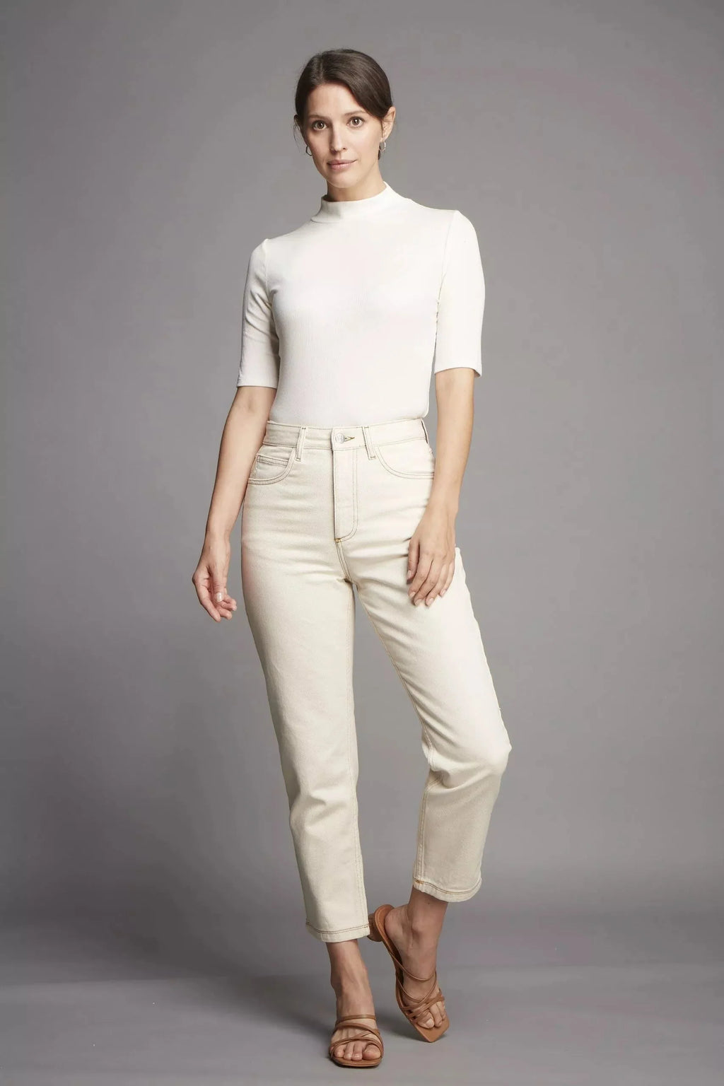 Mock Neck Micro Modal Top with Ribbed Half Sleeve