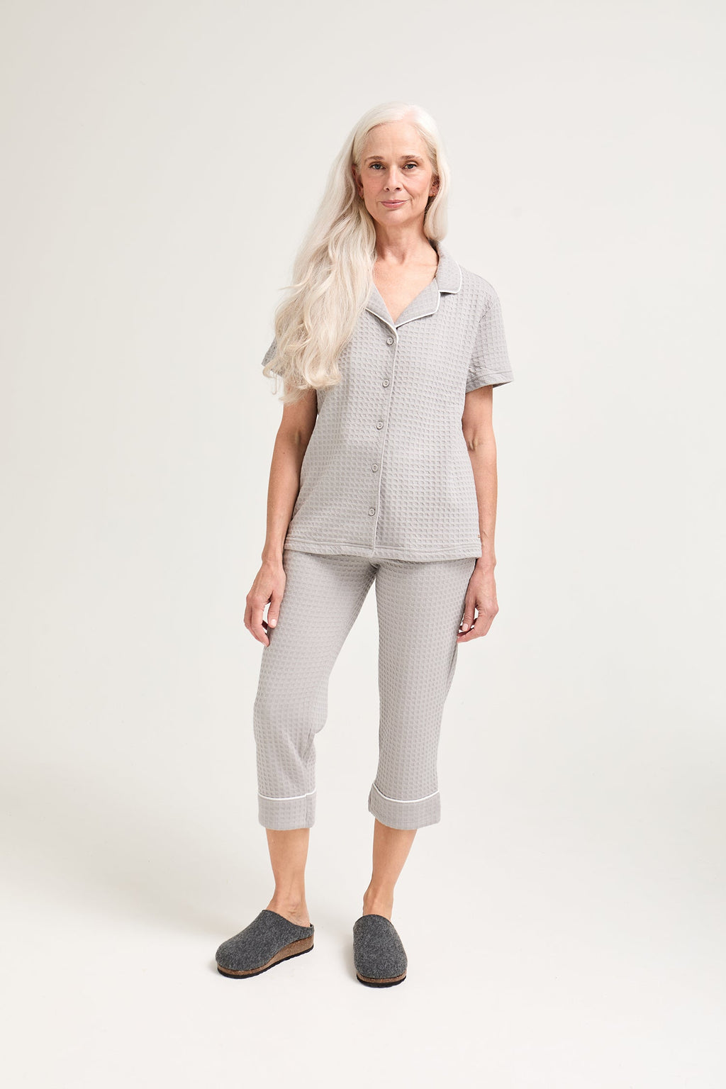 Luxury Suite Waffle Short Shirt Trouser Set in Grey