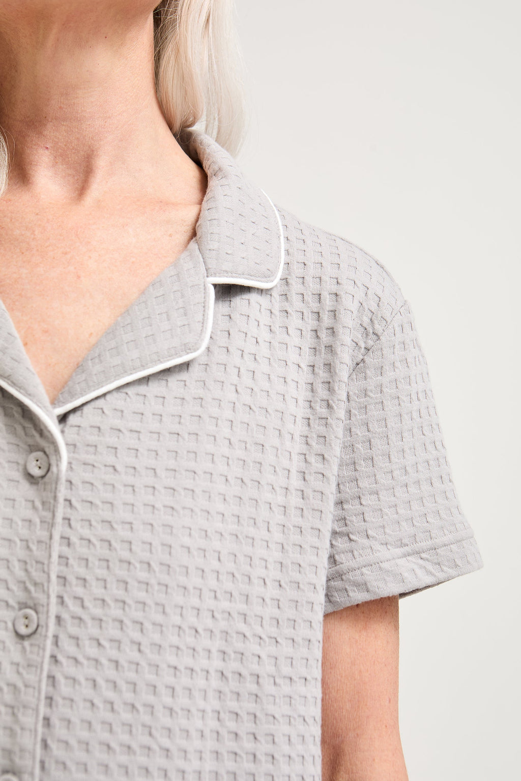 Luxury Suite Waffle Short Shirt Trouser Set in Grey