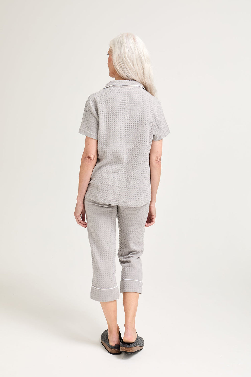 Luxury Suite Waffle Short Shirt Trouser Set in Grey