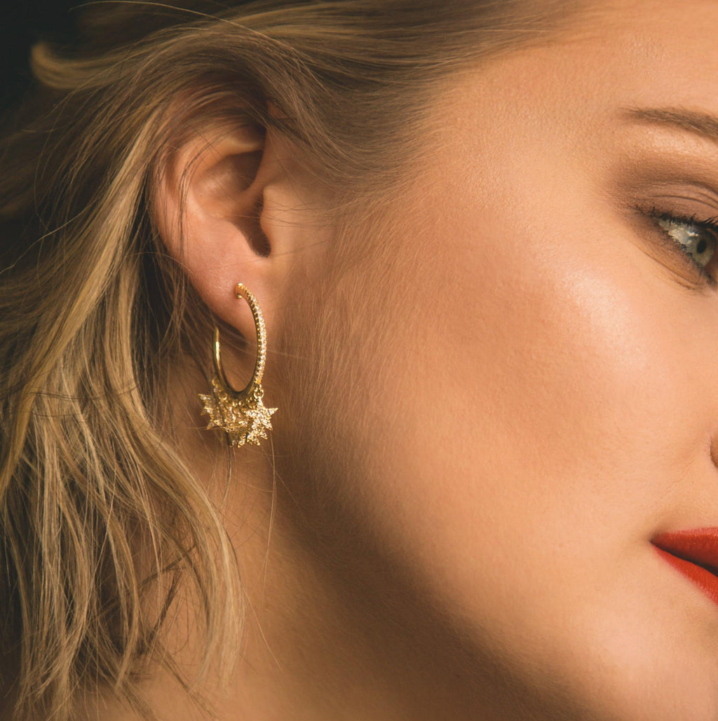 Lyra Star Hoop Earrings in 18K Gold Plated