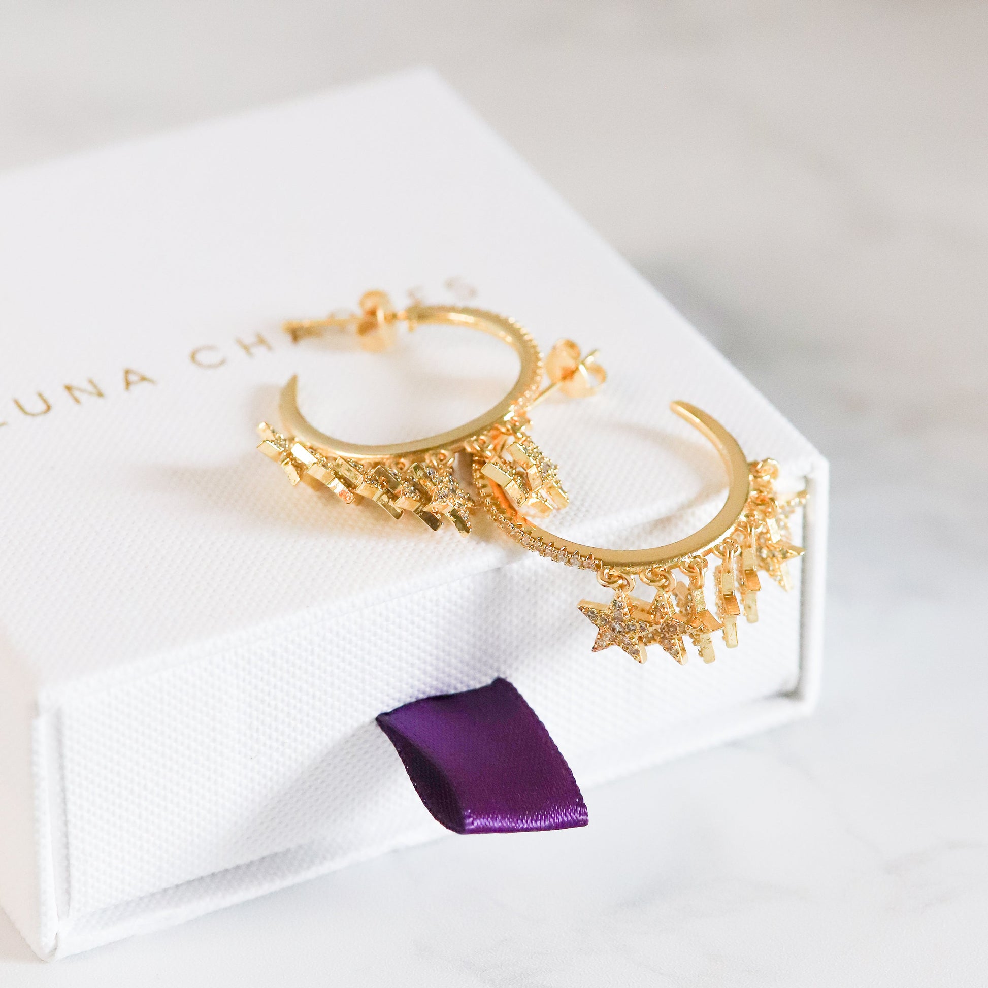 Lyra Star Hoop Earrings in 18K Gold Plated