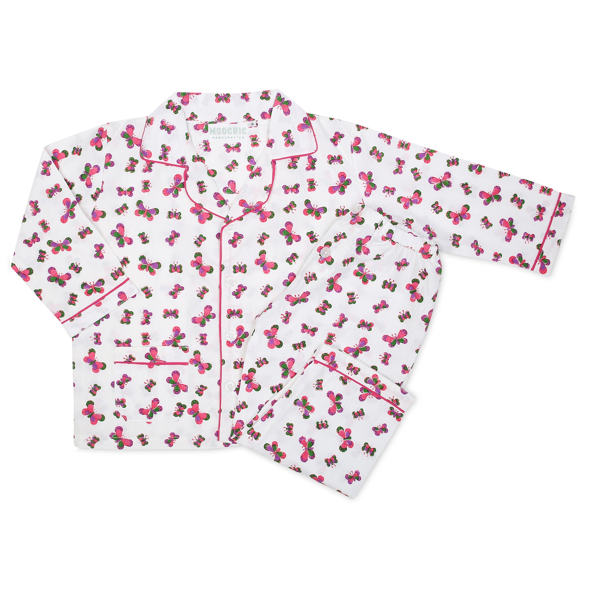 Butterfly Children's Pyjamas in Pink, Purple and Green