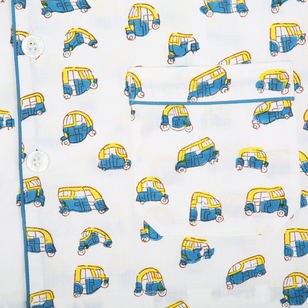 Adult Tuk Tuk Pyjamas in Blue and Yellow