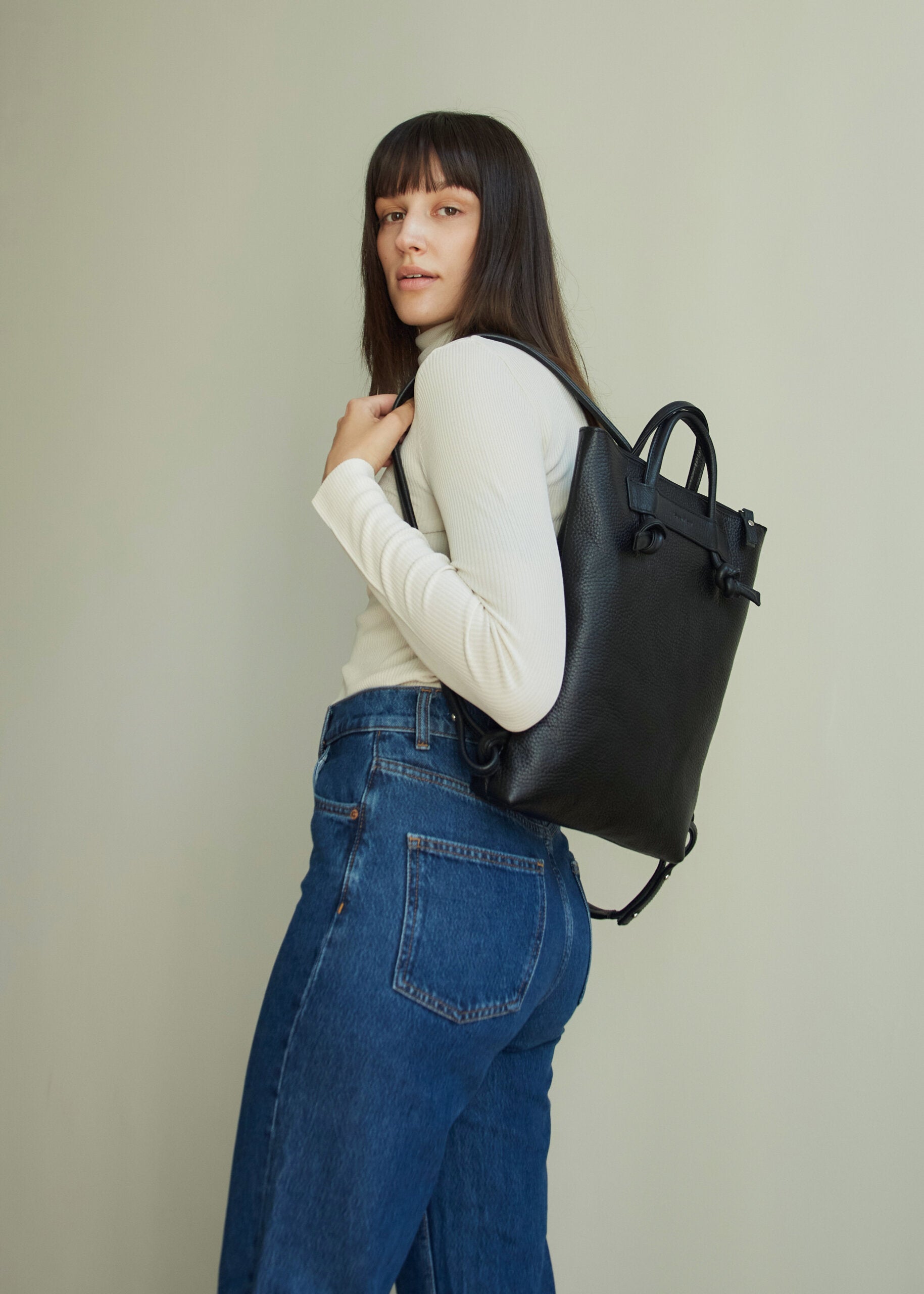 Minimal Leather Backpack with Knotted Detailing