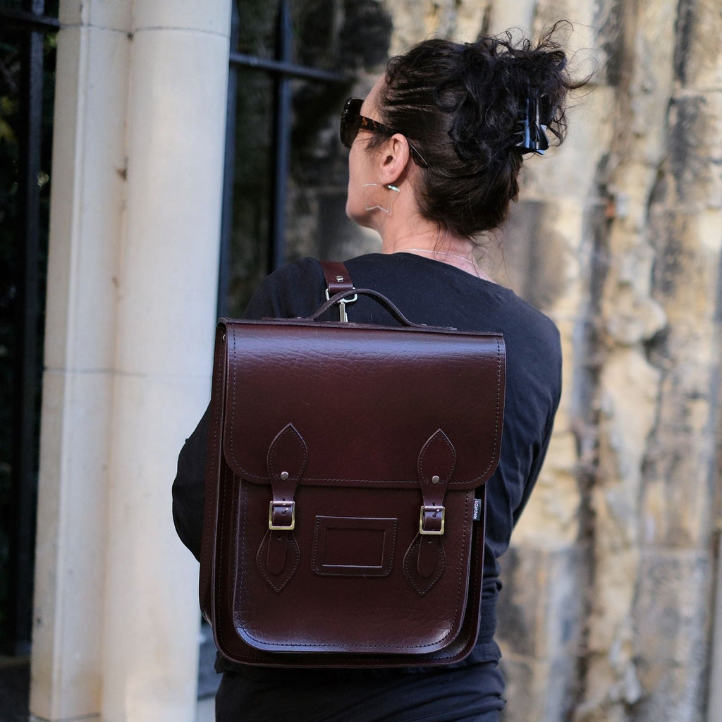 Handmade Leather City Backpack in Marsala Red
