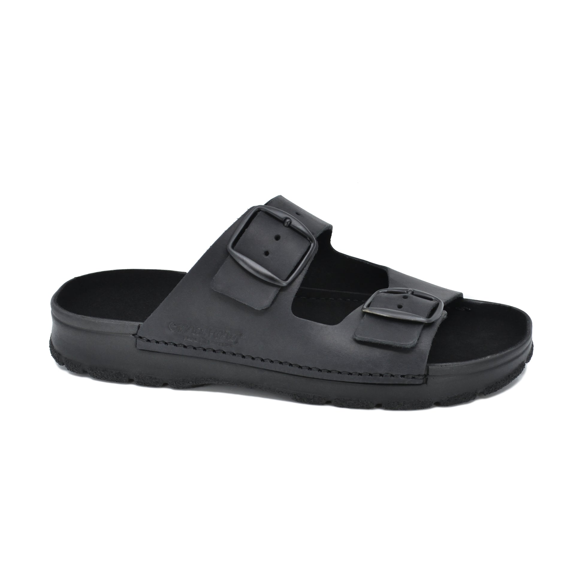 Meeliku Black Slides for Women - Handmade Natural Leather Sandals with Adjustable Straps and Durable Outsole - Ships in 4-8 Days by Omaking at www.brixbailey.com