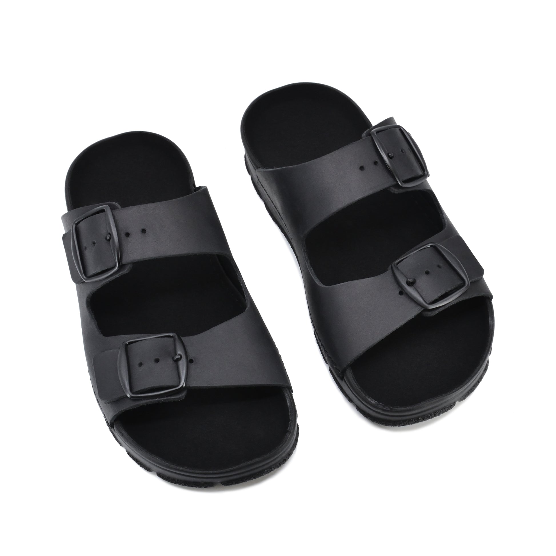 Meeliku Black Slides - Handmade Leather Sandals for Women with Adjustable Straps & Durable Outsole by Omaking at www.brixbailey.com