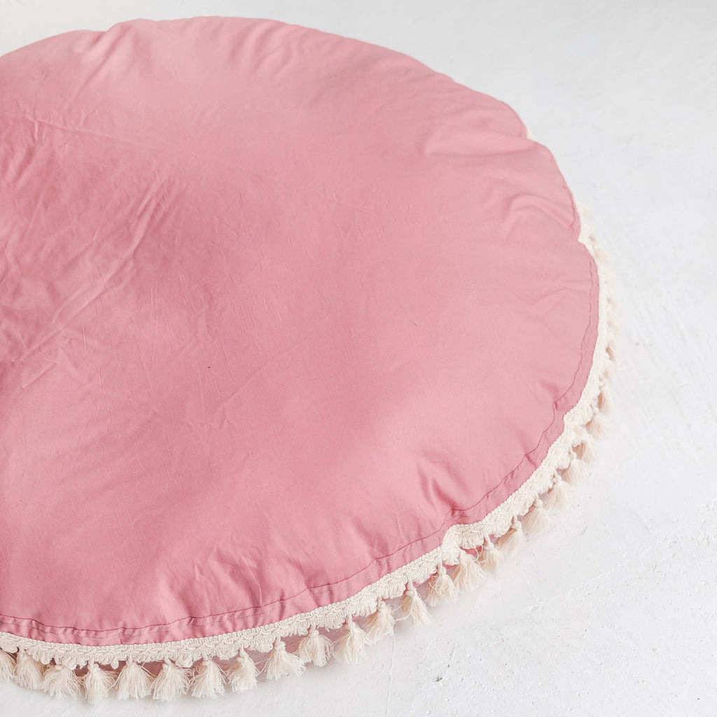 Large Floor Cushion with Tassels in Rose